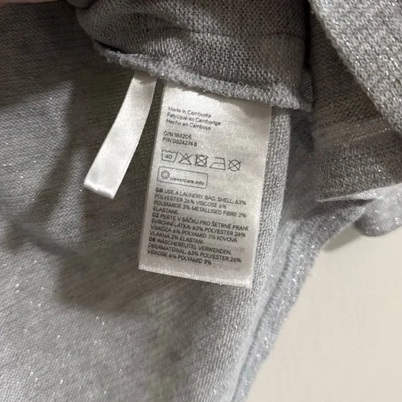 H&M Cardigan Youth Girls medium 8-10Y Grey Glitter Open Front Layering Pockets - Picture 5 of 7